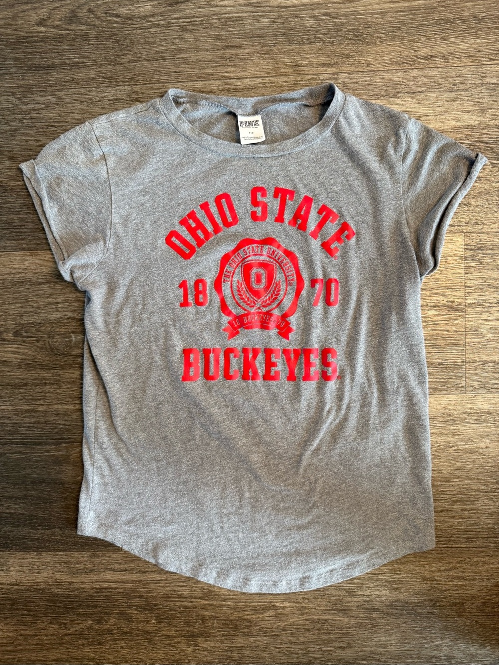 PINK Ohio State Buckeyes Gray Tee with Red Logo